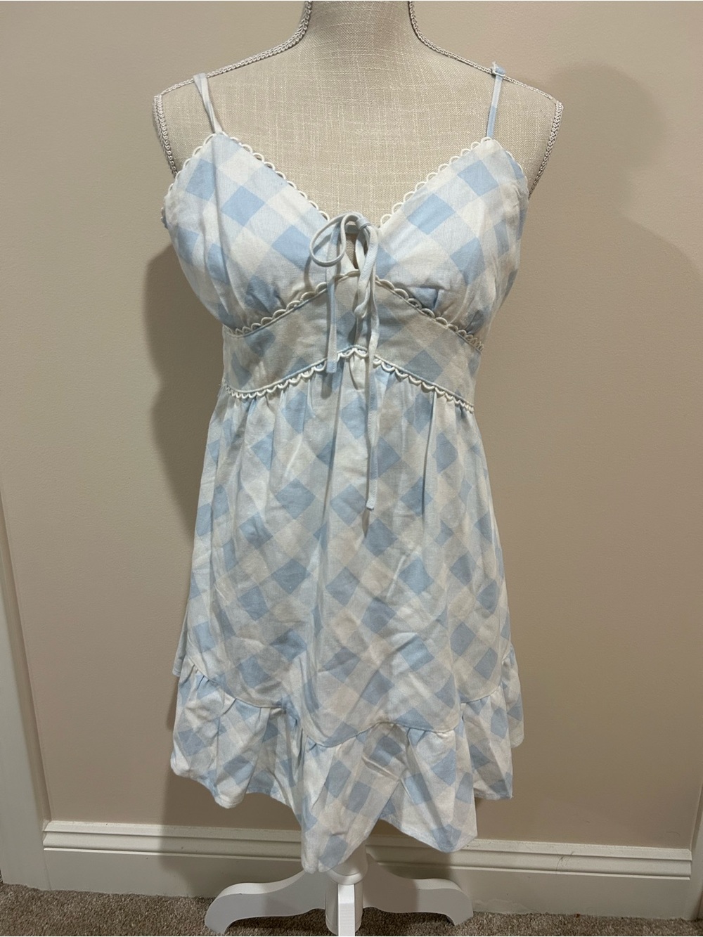 Light Blue Gingham V-Neck Sleep Chemise